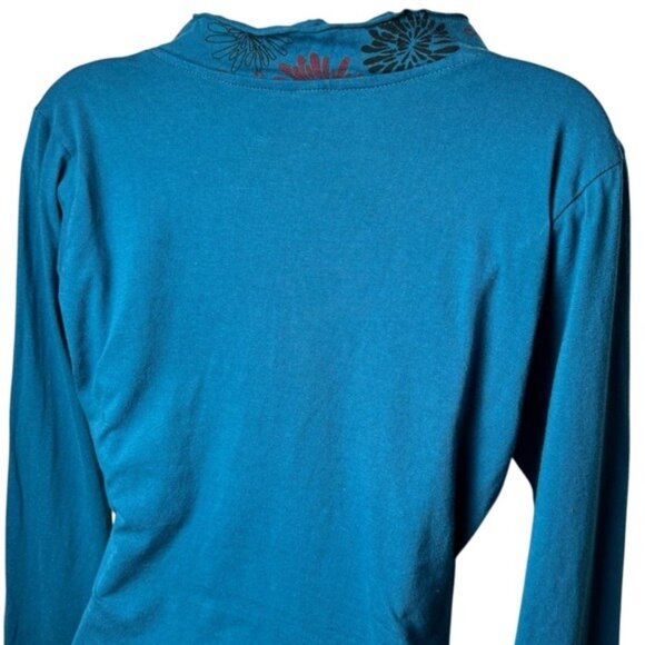 Unbranded Blue Floral Embroidered Bell Sleeve Top Artsy Bohemian Peasant M - Picture 7 of 12